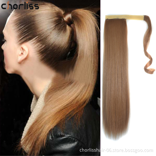 20 inch  Comfortable Long Straight Cheap Instant Clip In Wrap Around Ponytail Extension Hair pieces Synthetic Hair Ponytails